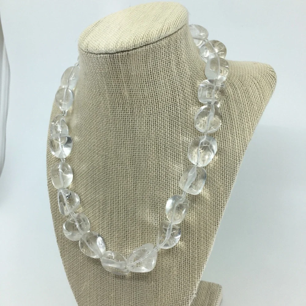 Vintage Chunky Clear Rock Crystal Quartz Beaded Necklace Silver Clasp